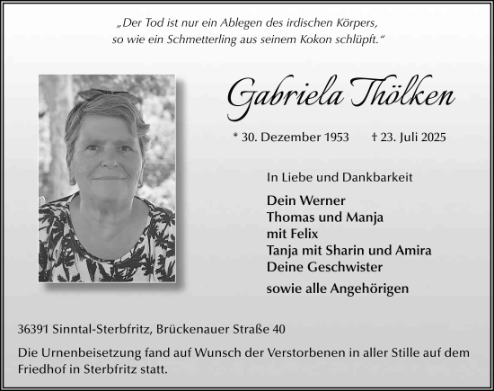 Traueranzeige von Gabriela Thölken von FZ