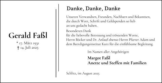 Traueranzeige von Gerald Faßl von FZ