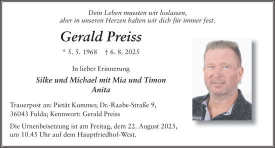 Traueranzeige von Gerald Preiss von FZ