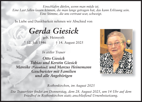 Traueranzeige von Gerda Giesick von FZ