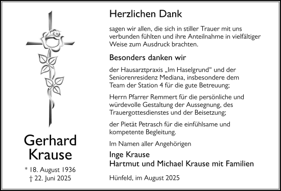 Traueranzeige von Gerhard Krause von FZ