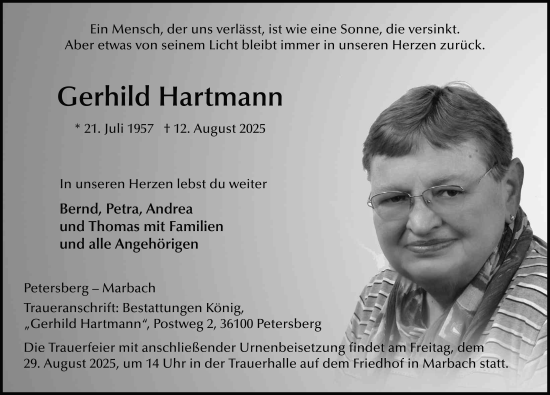 Traueranzeige von Gerhild Hartmann von FZ