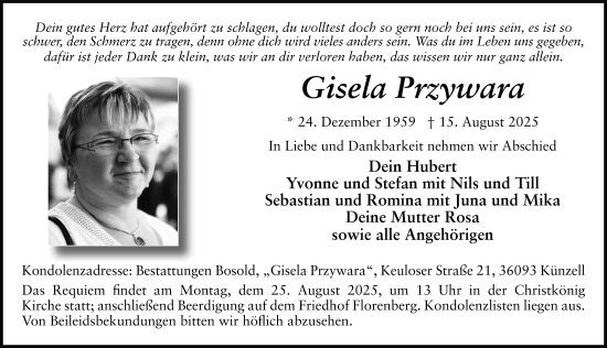 Traueranzeige von Gisela Przywara von FZ