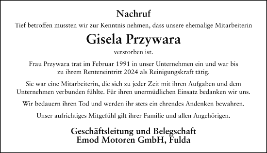 Traueranzeige von Gisela Przywara von FZ