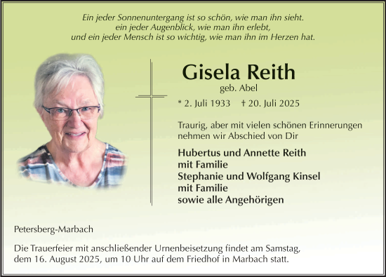 Traueranzeige von Gisela Reith von FZ