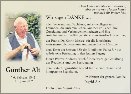 Traueranzeige von Günther Alt von FZ
