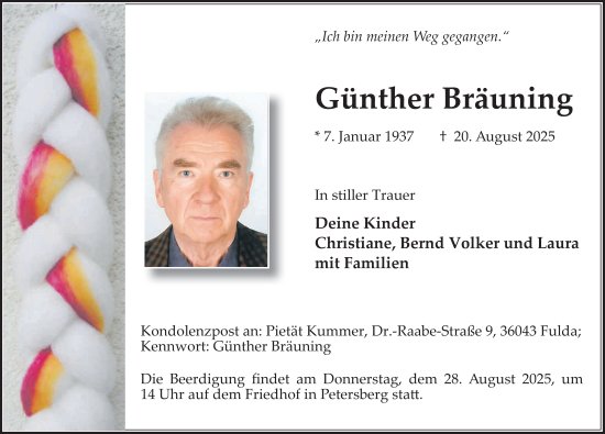 Traueranzeige von Günther Bräuning von FZ