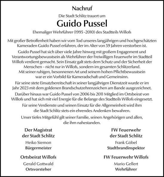 Traueranzeige von Guido Pussel von FZ
