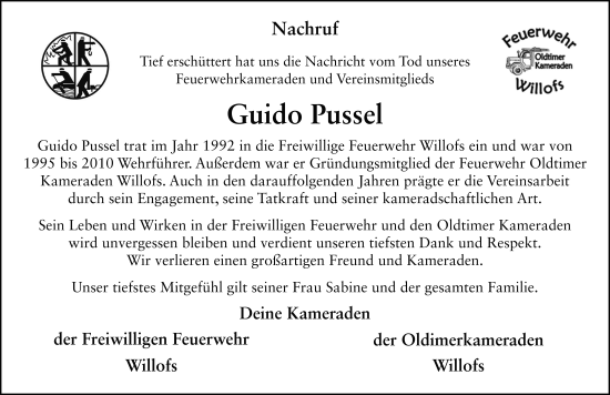 Traueranzeige von Guido Pussel von FZ