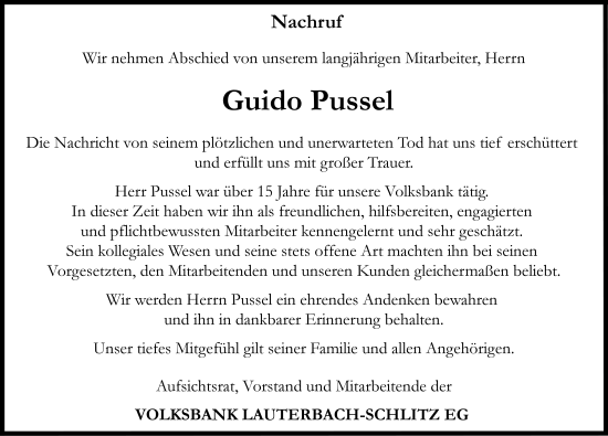 Traueranzeige von Guido Pussel von FZ