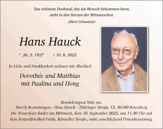 Traueranzeige von Hans Hauck von FZ