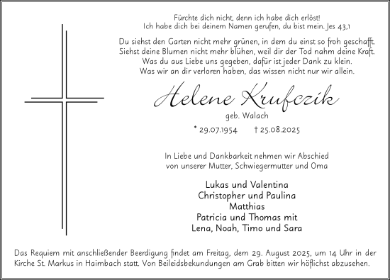 Traueranzeige von Helene krufczik von FZ