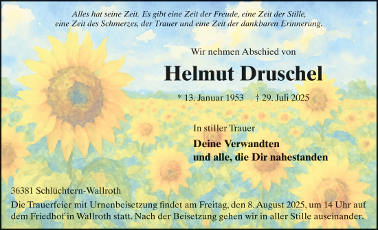 Traueranzeige von Helmut Druschel von FZ