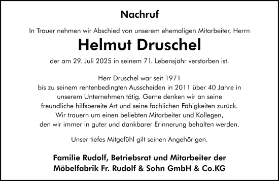 Traueranzeige von Helmut Druschel von FZ