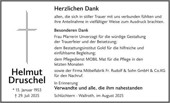 Traueranzeige von Helmut Druschel von FZ