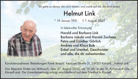 Traueranzeige von Helmut Link von FZ