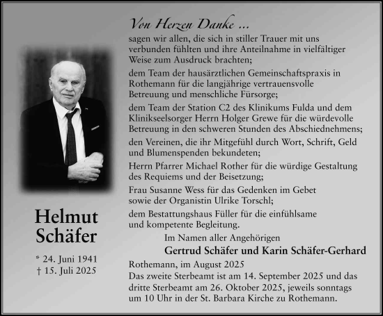Traueranzeige von Helmut Schäfer von FZ