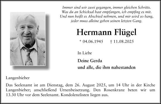 Traueranzeige von Hermann Flügel von FZ