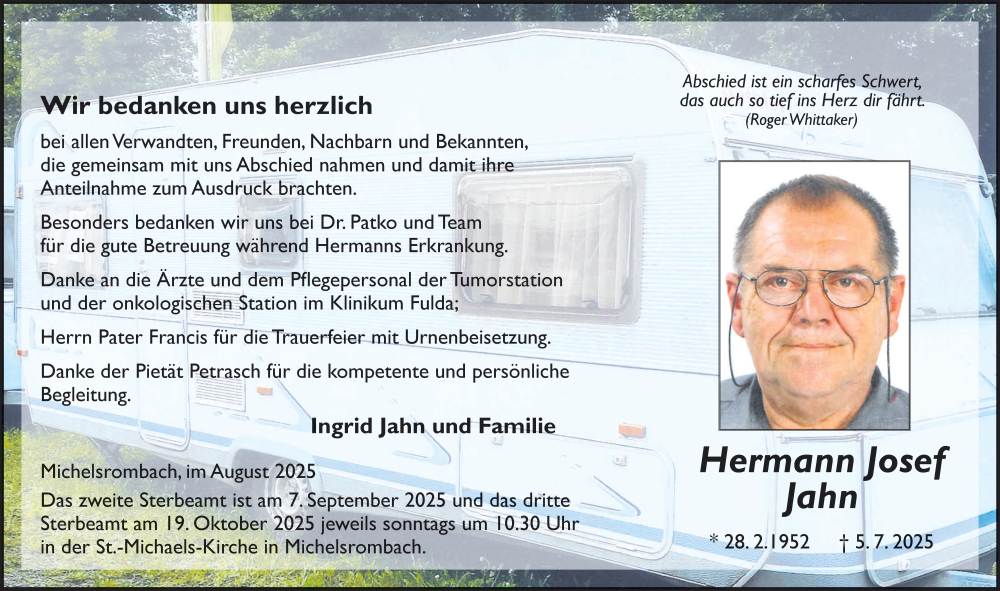  Traueranzeige für Hermann Josef Jahn vom 30.08.2025 aus FZ
