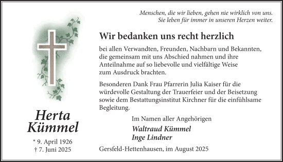 Traueranzeige von Herta Kümmel von FZ