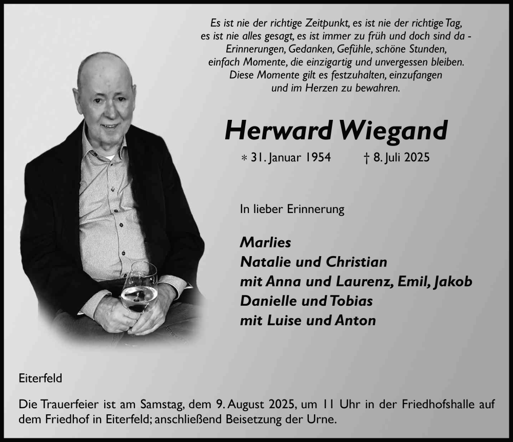  Traueranzeige für Herward Wiegand vom 05.08.2025 aus FZ