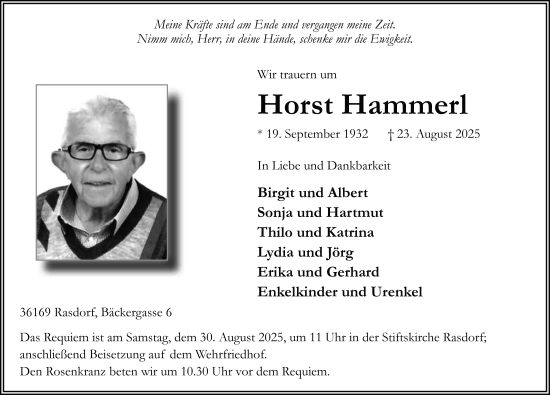 Traueranzeige von Horst Hammerl von FZ