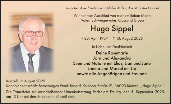 Traueranzeige von Hugo Sippel von FZ