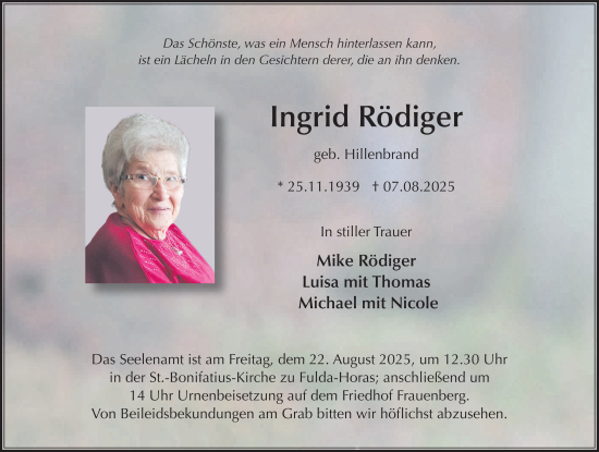 Traueranzeige von Ingrid Rödiger von FZ