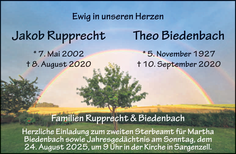  Traueranzeige für Jakob Gerhard Rupprecht vom 09.08.2025 aus FZ