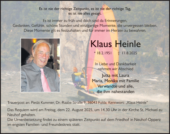 Traueranzeige von Klaus Heinle von FZ