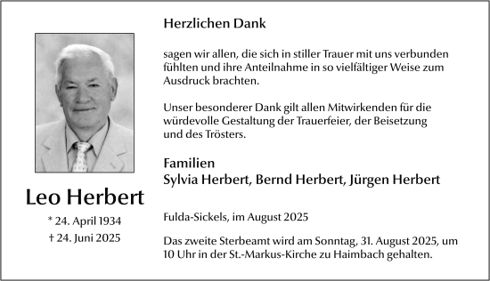 Traueranzeige von Leo Herbert von FZ