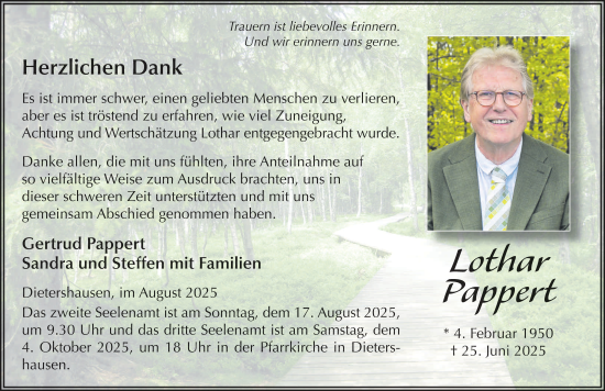 Traueranzeige von Lothar Pappert von FZ