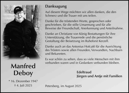Traueranzeige von Manfred Deboy von FZ