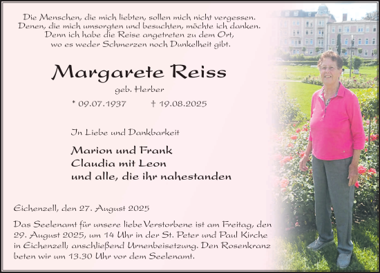 Traueranzeige von Margarete Reiss von FZ
