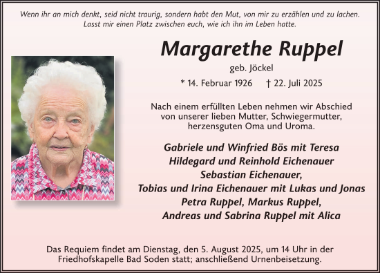 Traueranzeige von Margarethe Ruppel von FZ