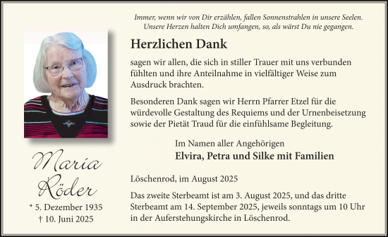 Traueranzeige von Maria Röder von FZ