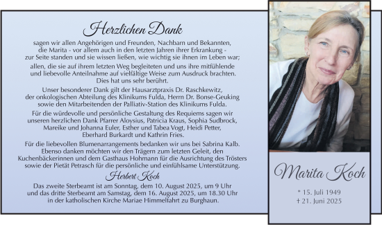 Traueranzeige von Marita Koch von FZ