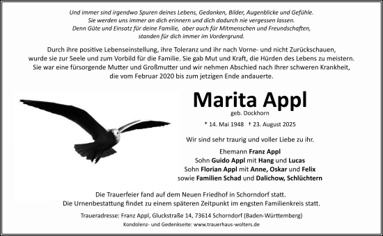 Traueranzeige von Marota Apl von FZ