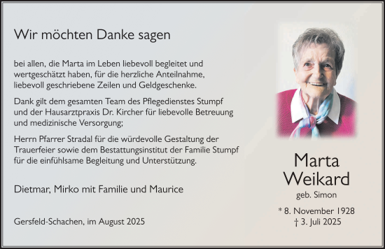 Traueranzeige von Marta Weikard von FZ