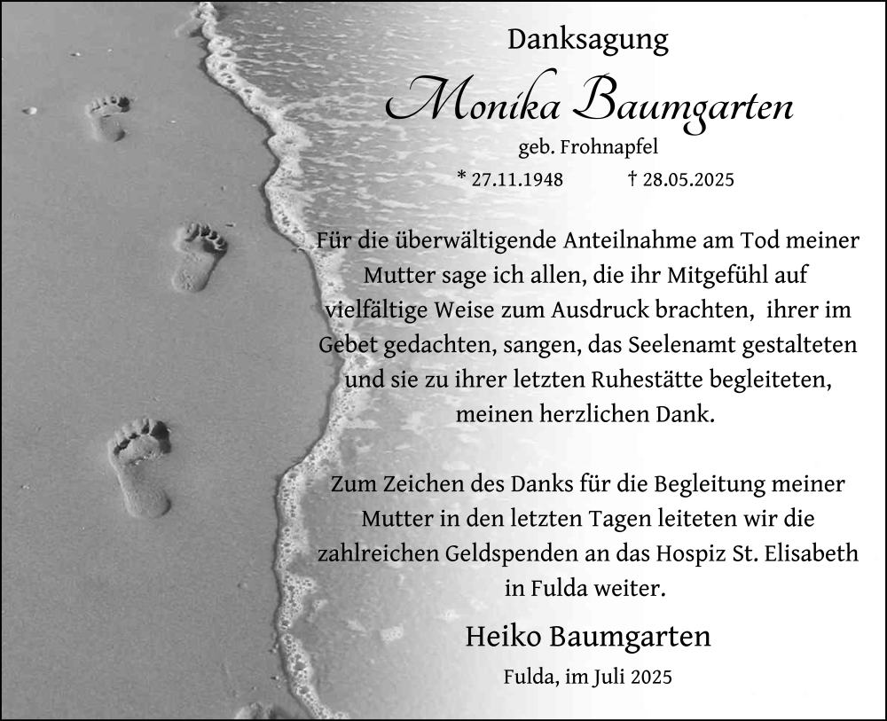  Traueranzeige für Monika Baumgarten vom 02.08.2025 aus FZ