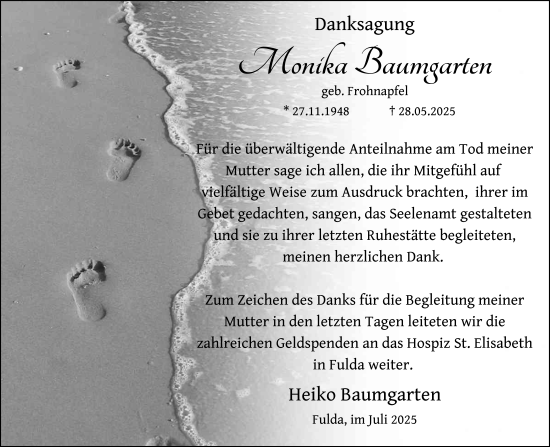 Traueranzeige von Monika Baumgarten von FZ
