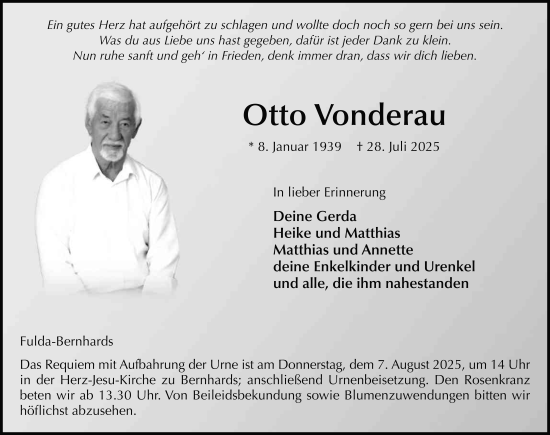 Traueranzeige von Otto Vonderau von FZ