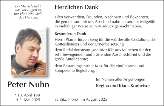 Traueranzeige von Peter Nuhn von FZ