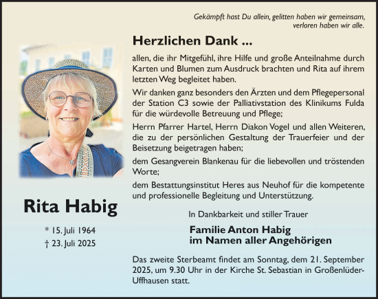 Traueranzeige von Rita Habig von FZ