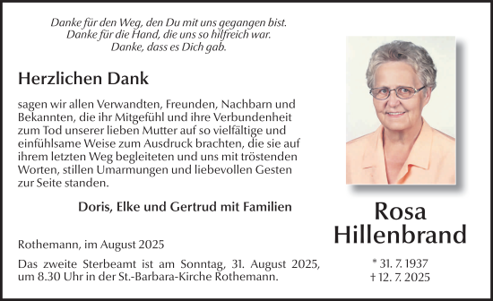 Traueranzeige von Rosa Hillenbrand von FZ