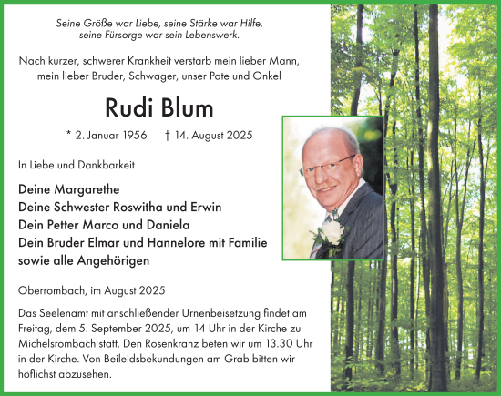 Traueranzeige von Rudi Blum von FZ