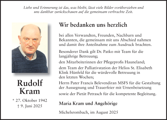 Traueranzeige von Rudolf Kram von FZ