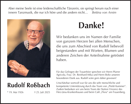 Traueranzeige von Rudolf Roßbach von FZ