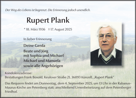 Traueranzeige von Rupert Plank von FZ