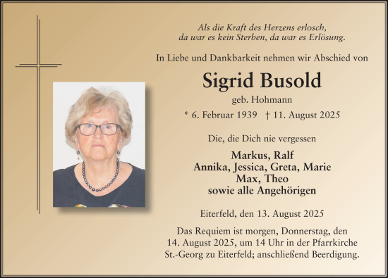 Traueranzeige von Sigrid Busold von FZ